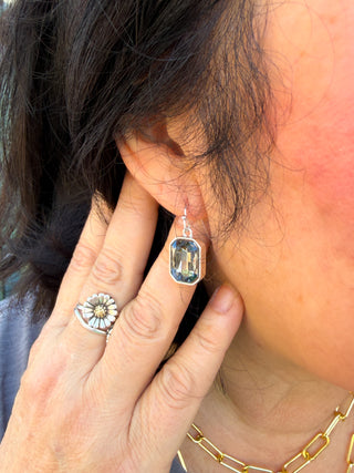 Grey Crystal Rectangle Earrings