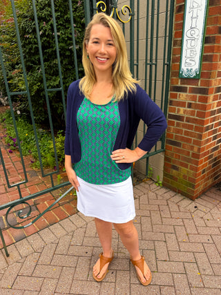 Lulu B Emerald and Navy Geometric Link UPF 50+ Scoop Neck Tank