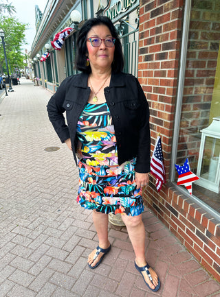 Tango Mango Black Tropical Floral Linen Jacket