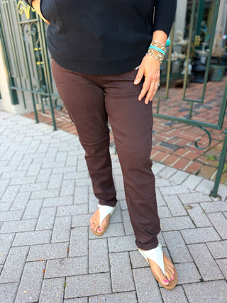 Charlie B Cuffed Hem Twill Jeans in Coffee