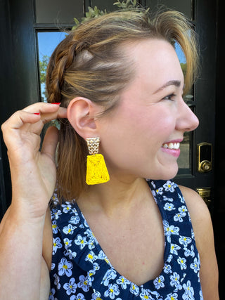 Yellow Weave Dangle Earrings