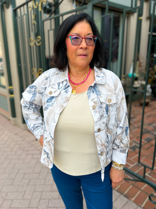Driftwood Garden Printed Linen Blend Jacket