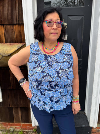 Beachtime by Lulu B Cha Cha Tank Navy Hibiscus