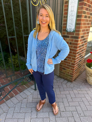 Lulu B Heathered Clear Periwinkle Hooded Chenille Zip Jacket