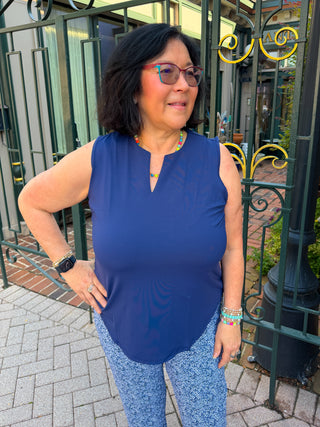 Lulu B Navy UPF 50+ Sleeveless Keyhole Top