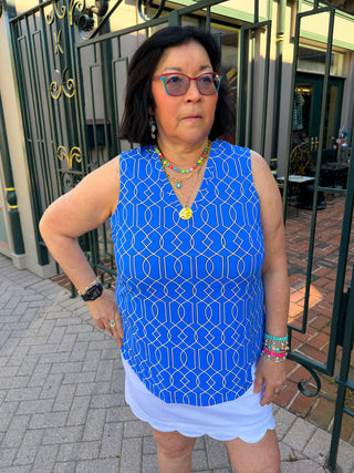 Lulu B Bright Periwinkle Lattice Sleeveless V-neck Tank