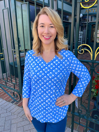 Beachtime by Lulu B Periwinkle Plaid V-Neck Top