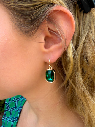Emerald and Gold Crystal Rectangle Earrings