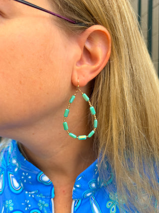 Aqua Beaded Teardrop Earrings