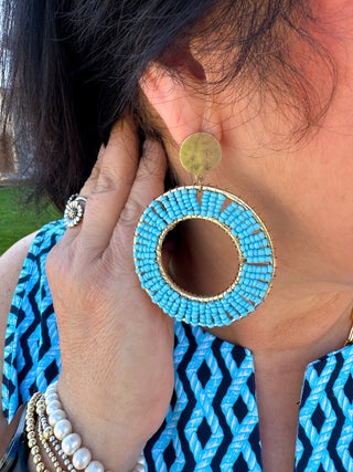 Turquoise and Gold Circle Earrings