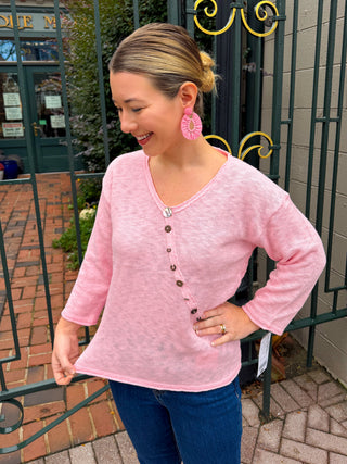 Lulu B Seaglass Pink Mini Button Sweater