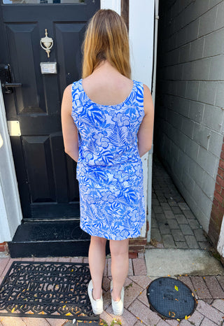 Lulu B White and Blue Floral Basic Tank