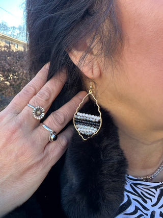 Black Beaded Wavy Earrings