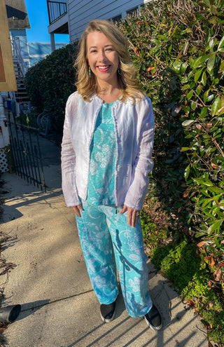 Lulu B Chic White Frayed Edge Linen Zip Jacket