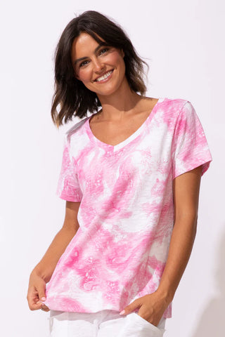 Escape by Habitat Women's Cotton V-neck Tee - Cosmo Pink Marble