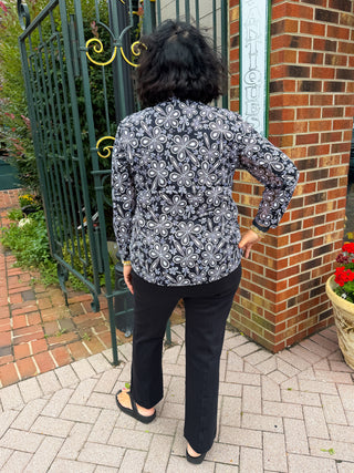 Beachtime by Lulu B Black Flower Power Quarter Zip-Up Pull-Over