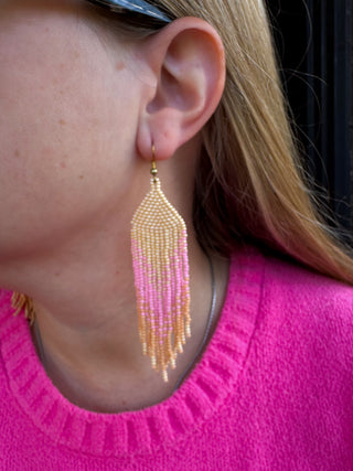 Pink and Yellow Beaded Earrings
