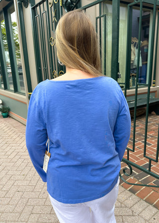 Escape by Habitat Baja Blue Embroidered Step Hem Boxy Tee