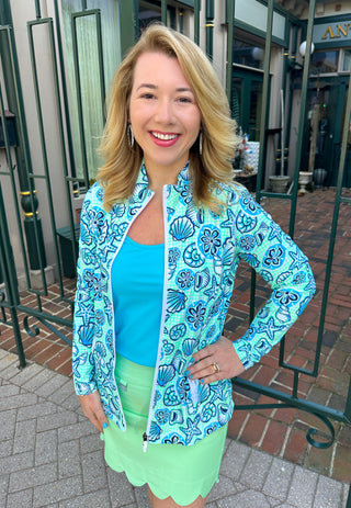 Lulu B Seafoam Gingham Shells Zip Jacket