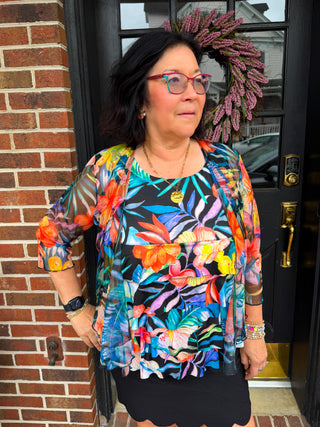 Tango Mango Sheer Mesh Tropical Floral Bolero