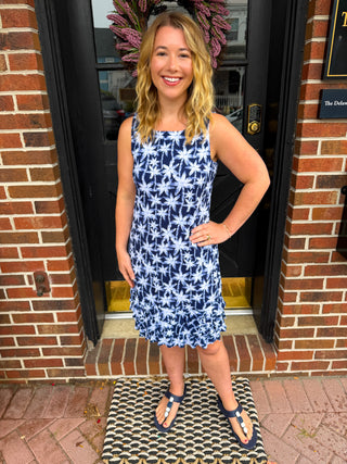 Beachtime by Lulu B Navy Palm Ruffle Trim Dress