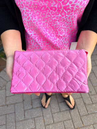 Riley Vegan Crossbody - Quilted Bright Pink Pearl