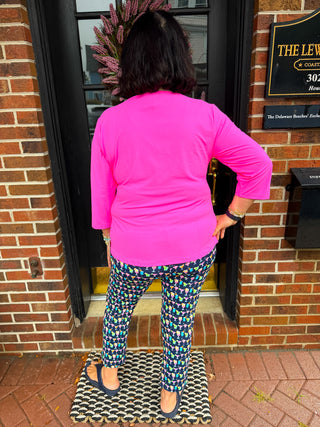 Lulu B Bright Hot Pink Crew Neck 3/4 Sleeve Top