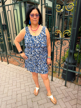 Lulu B Navy and Sand Vine Cha Cha UPF 50+ Ruffle Dress