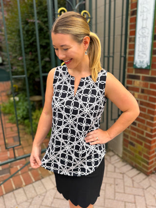 Lulu B Black and Stone Loops UPF 50+ Sleeveless Keyhole Top