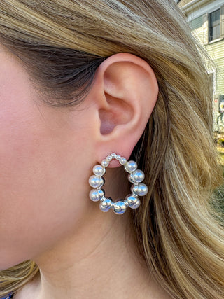 Silver Pearl Bubble Hoop Earrings
