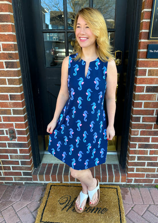 Lulu B Navy Seahorse UPF 50+ Open Cut Dress