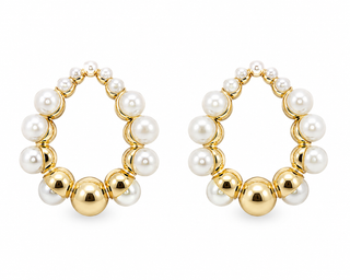 Gold Pearl Bubble Hoop Earrings