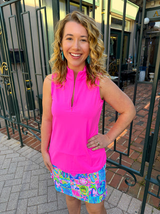 Lulu B Bright Hot Pink Sleeveless Zip Top