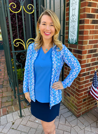 Lulu B Bright Periwinkle Flower Zip Jacket