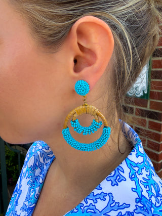 Seedbead & 2 Circle Rattan Earrings Blue