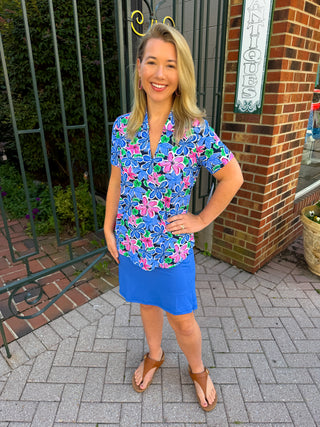 Beachtime by Lulu B Floral Multi Short Sleeve Collar Top