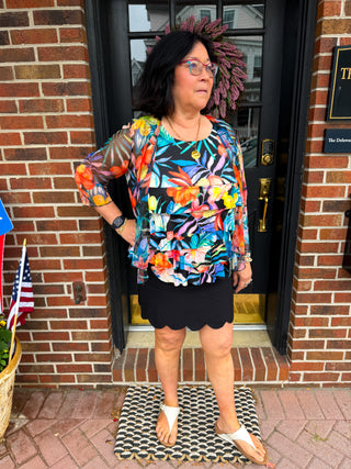 Tango Mango Sheer Mesh Tropical Floral Bolero