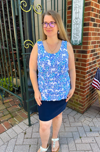 Lulu B Cha Cha White and Blue Coral Tank