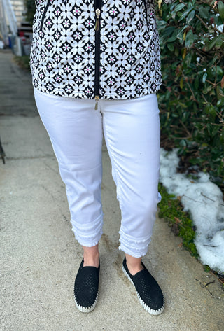 Lulu B Denim Fringe Capri White