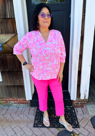 Lulu B Pink Coral V-Neck 3/4 Sleeve Top