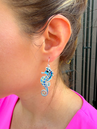 Blue Seahorse Earrings
