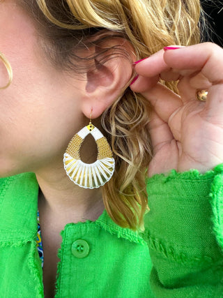 White and Gold Teardrop Earrings