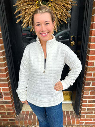 Beachtime by Lulu B White Quarter Zip Sweater