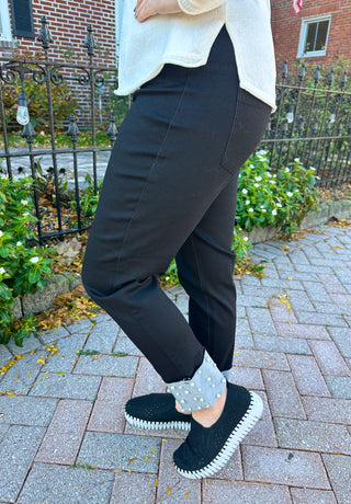 Lulu B Black Denim Cuff Pearl Pant