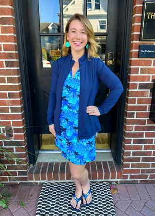 Lulu B Blue Palm Tree Sleeveless V-neck Tank