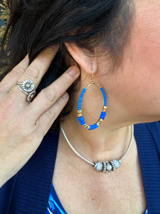 Power Blue Beaded Hoop Earrings