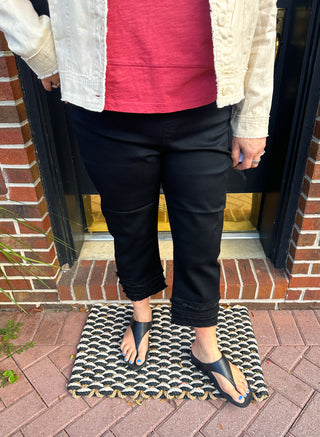 Lulu B Denim Fringe Capri Black