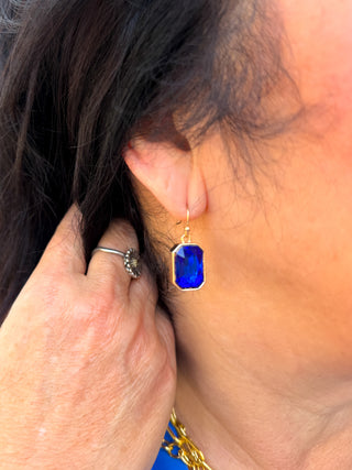 Blue Crystal Rectangle Earrings