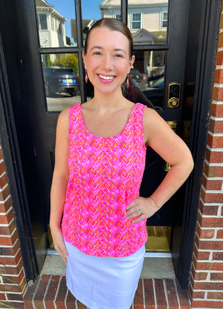 Lulu B Pink and Orange Chevron Basic Tank