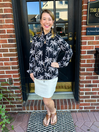 Beachtime by Lulu B Black and Stone Palms Full Zip Jacket